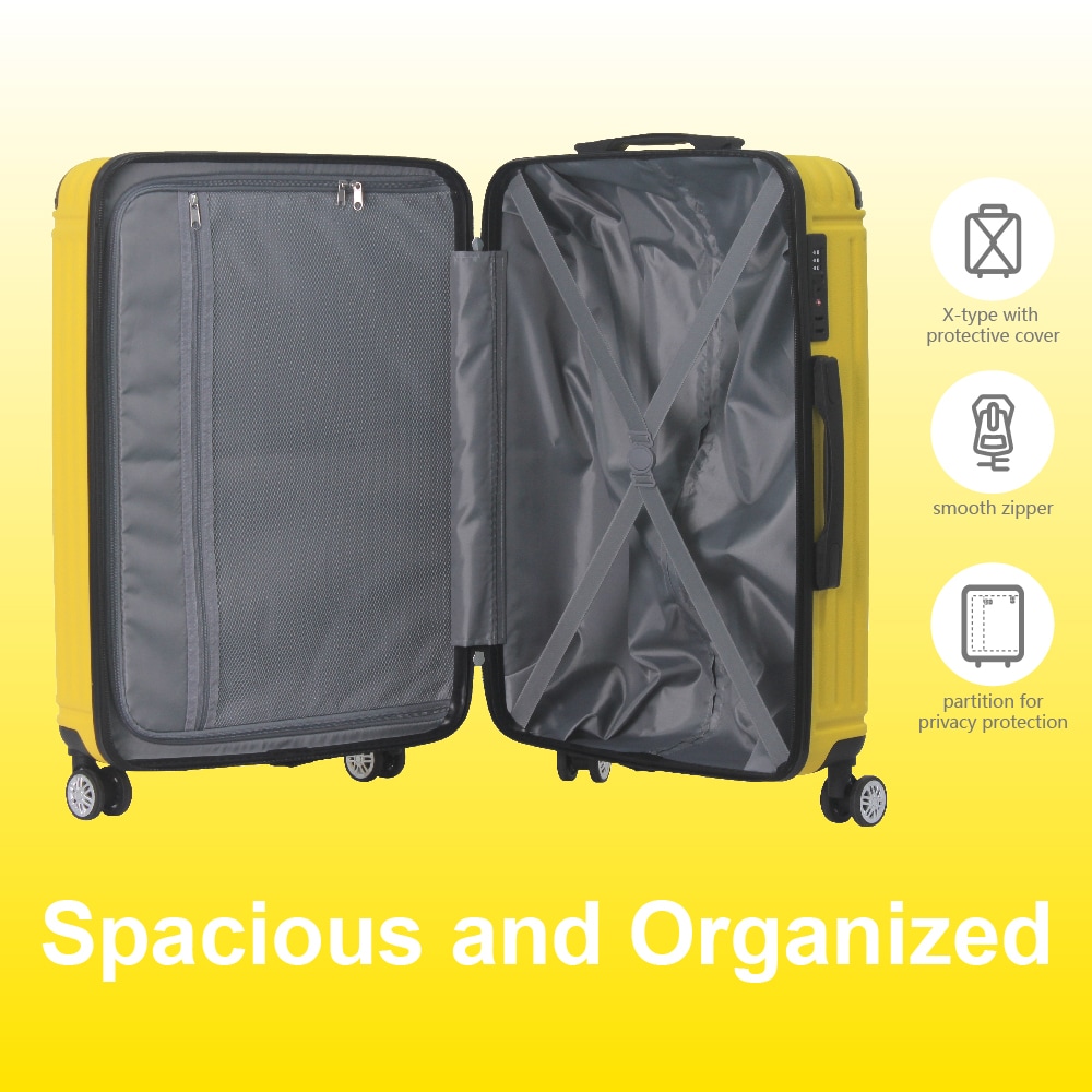 Lemon Yellow 3-Piece Premium ABS Luggage Set-20", 24", And 28" Suitcases With Multi-Position Handle, Silent Spinner Wheels, And TSA-Approved Lock-Durable, Stylish, And Spacious Travel Gear_voghion.com